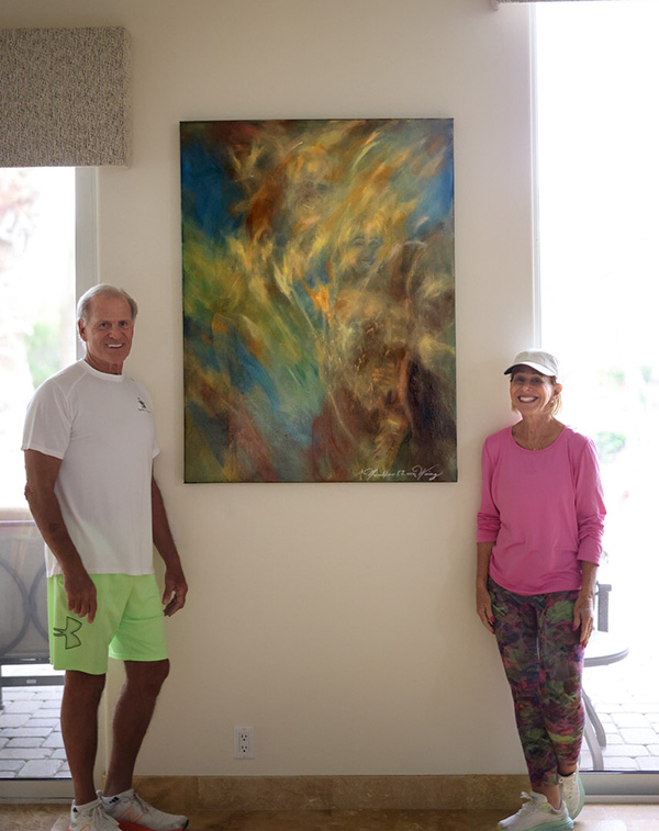 Two people in an abstract painting